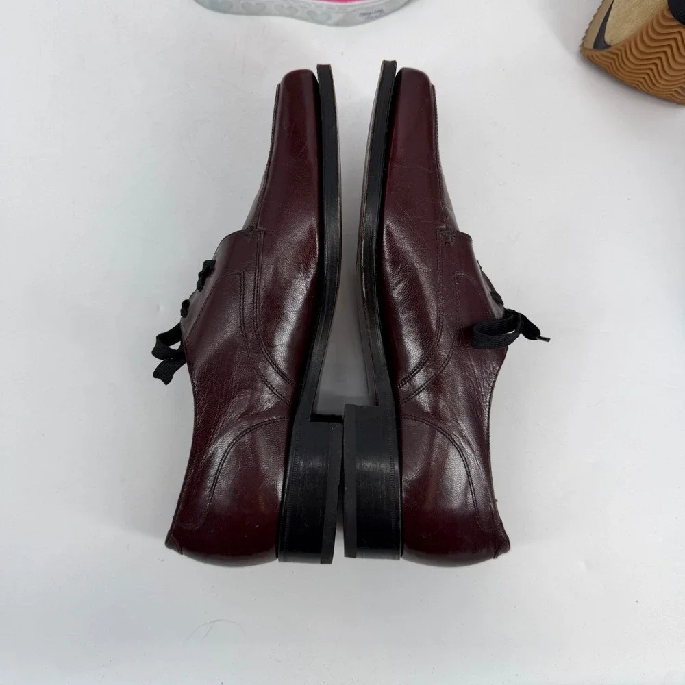 Florsheim Mens Burgundy Leather Apron Toe Derby Shoes‎ 8 D Made in India